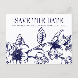 Chic Magnolia Blume | Navy Blue | SAVE THE DATE Ankündigungspostkarte