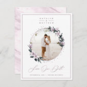 Chic Magnolia Floral & Mauve Circle Gerahmtes Foto Save The Date (Vorne/Hinten)