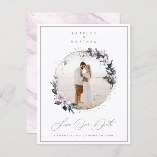 Chic Magnolia Floral & Mauve Circle Gerahmtes Foto Save The Date