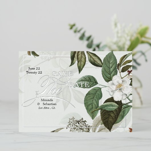 Chic Magnolia Save the Date Foil Einladung (Stehend vorne)