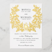 Chic Magnolia Wreath Wedding Einladung Goldfolie (Vorderseite)