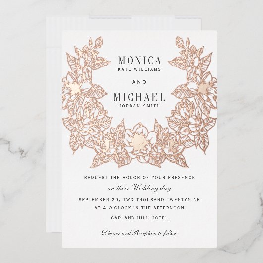 Chic Magnolia Wreath Wedding Einladung ROSE GOLD (Briefumschlag)