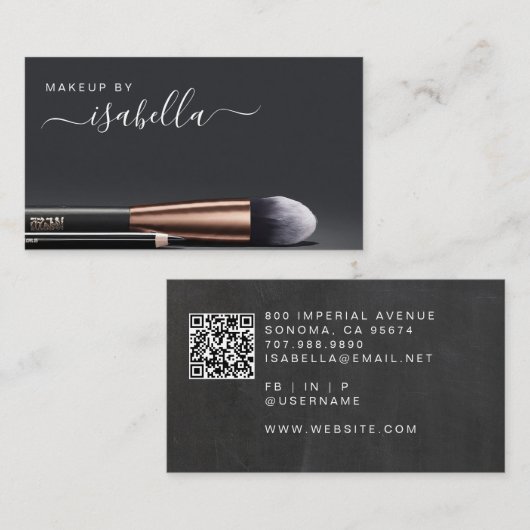 Chic Makeup Artist QR Code Black Visitenkarte (Vorne/Hinten)