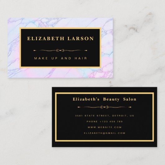 Chic Makeup Iridescent Marble Artist Friseur Salon Visitenkarte (Vorne/Hinten)