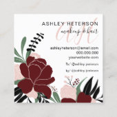 Chic Makeup Red Bloral Navy Skript Monogramm Quadratische Visitenkarte (Rückseite)