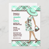 Chic Mama-to-Be (dunkle Haut) Green Kariert Baby S Einladung (Vorne/Hinten)