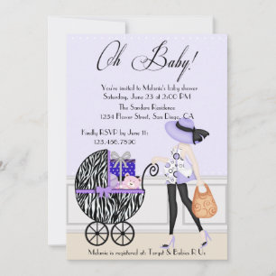 Chic Mama und Buggy mit Geschenken Einladung