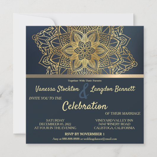 Chic Mandala Floral Wedding Einladung (Vorderseite)