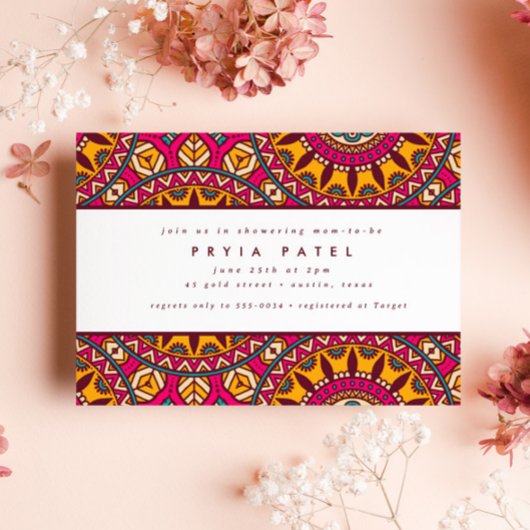 Chic Mandala Henna farbenfrohe indische Babydusche Einladung