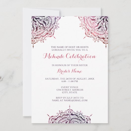 Chic Mandala Mehndi Celebration Einladung (Vorderseite)