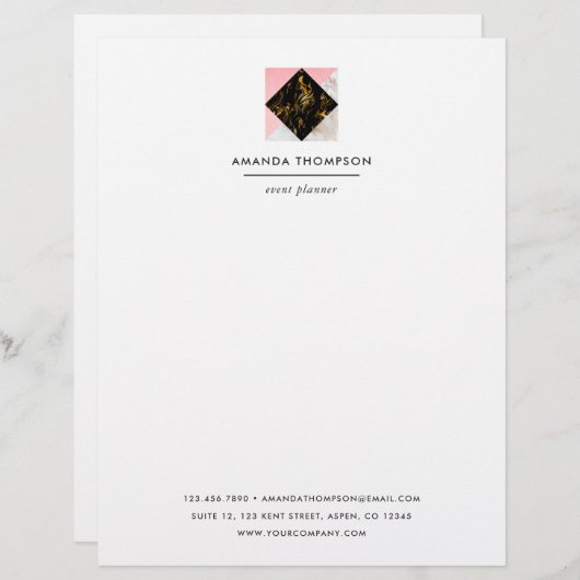 Chic Marble and Foil Geometric Briefbogen (Vorne/Hinten)