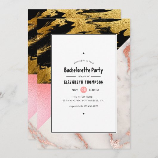 Chic Marble and Foil Geometric Junggeselinnen-Absc Einladung (Vorne/Hinten)