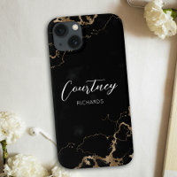 Chic Marble Black & Gold Glitzer Mit Monogramm Nam