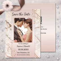 Chic Marble Blush Pink Foto Save the Date Karte
