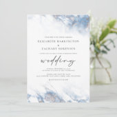 Chic Marble Dusty Blue Silver Wedding Einladung (Stehend Vorderseite)