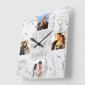 Chic Marble Foto Collage Happy Together Quadratische Wanduhr (Winkel)