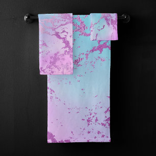 Chic Marble   Glitzy Glam Violet Lila Blue Ombre Badhandtuch Set