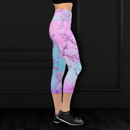 Chic Marble | Glitzy Glam Violet Lila Blue Ombre Capri Leggings
