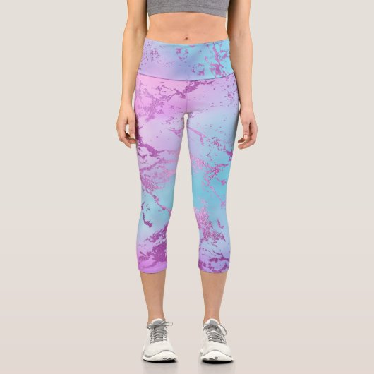 Chic Marble | Glitzy Glam Violet Lila Blue Ombre Capri Leggings (Vorderseite)