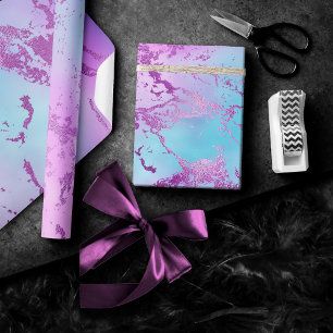 Chic Marble Glitzy Glam Violet Lila Blue Ombre Geschenkpapier