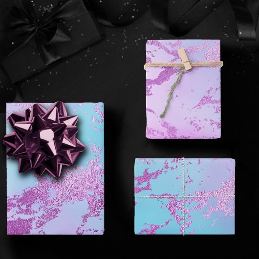 Chic Marble | Glitzy Glam Violet Lila Blue Ombre Geschenkpapier Set