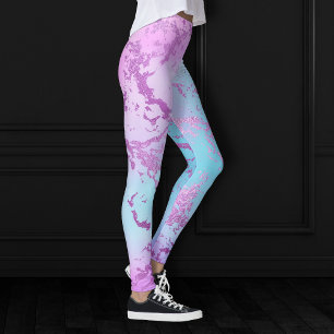 Chic Marble   Glitzy Glam Violet Lila Blue Ombre Leggings
