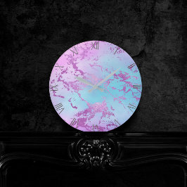 Chic Marble | Glitzy Glam Violet Lila Blue Ombre Runde Wanduhr