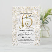 Chic Marble Gold Confetti Border Quinceañera Einladung (Stehend Vorderseite)