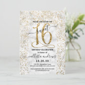 Chic Marble Gold Confetti Border Sweet 16 Einladung (Stehend Vorderseite)