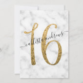 Chic Marble Gold Confetti Border Sweet 16 Einladung (Rückseite)