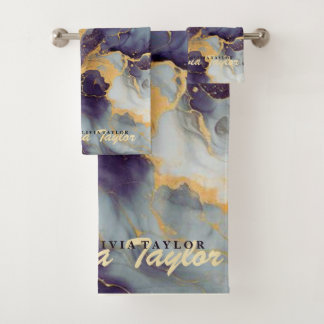 Chic Marble Gold Grau Lila Agate Badtuch Badhandtuch Set