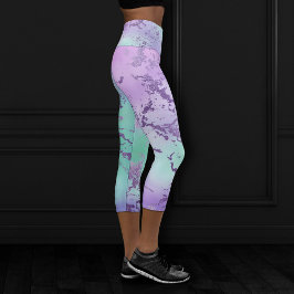 Chic Marble | Lavender Lila und Minze Green Capri Leggings