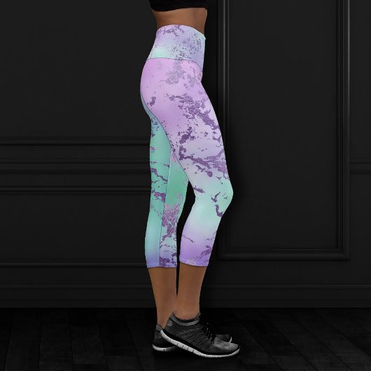 Chic Marble | Lavender Lila und Minze Green Capri Leggings