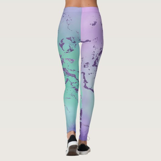 Chic Marble | Lavender Lila und Minze Green Leggings (Rückseite)