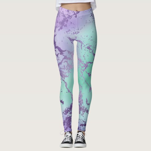 Chic Marble | Lavender Lila und Minze Green Leggings (Vorderseite)