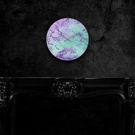 Chic Marble | Lavender Lila und Minze Green Runde Wanduhr