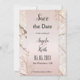 Chic Marble Rose Gold Floral Save the Date Karte