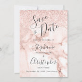 Chic Marble Rose Gold Glitzer Foto Save the Date Einladung (Vorderseite)