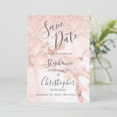 Chic Marble Rose Gold Glitzer Foto Save the Date Einladung (Stehend Vorderseite)