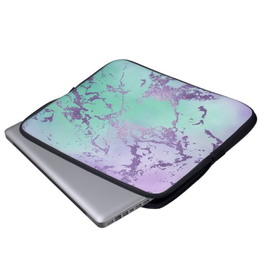 Chic Marble | Violet Lavender Lila Minze Green Laptopschutzhülle (Vorne Knopf)