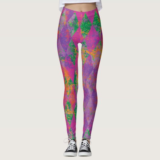 Chic Mardi Gras Lila Harlequin Pattern Leggings (Vorderseite)