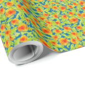 Chic Marigold Medley auf Blue Wrapping Paper Geschenkpapier (Rolleneckpunkt)