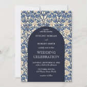 Chic Marine blaues Elfenbein Blumenmuseum Jugendst Einladung (Vorderseite)