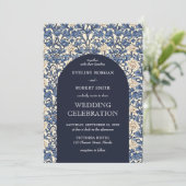 Chic Marine blaues Elfenbein Blumenmuseum Jugendst Einladung (Stehend Vorderseite)