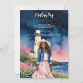 Chic Marine Landscape Lighthouse Afroamerican Girl Einladung (Vorderseite)