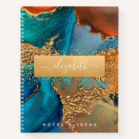 Chic Marmor Aquarellverglasung Gold türkis orange Notizblock (Vorderseite)