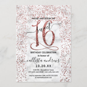 Chic Marmor Rose Gold Confetti Border Sweet 16 Einladung