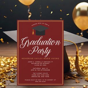 Chic Maroon Gold Custom 2025 Graduation Party Einladung