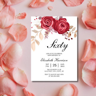 Chic Maroon Rose Blumengarten Geburtstag Einladung