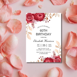 Chic Maroon Rose Blumengrün Geburtstag Einladung